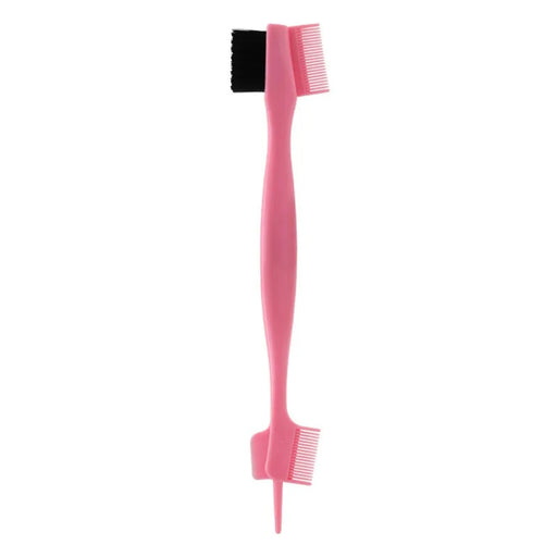 Pink hair dye brush with black bristle end on a white background