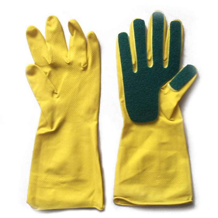 Digital Shoppy 1 Pair Sponge-Finger Rubber Cleaning Gloves – Yellow | Dishwashing & Household Use