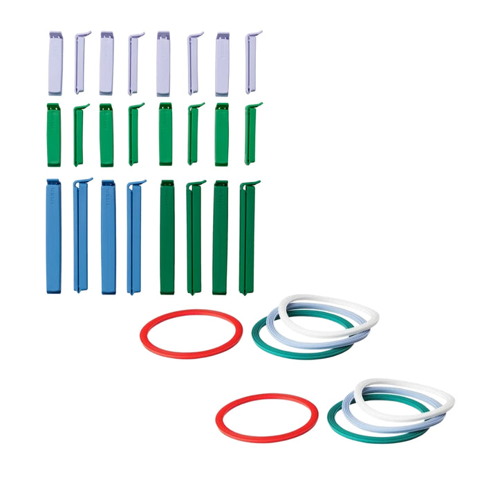 IKEA Food Freshness Set: BEVARA Sealing Clips (Mixed Colours, Set of 24) & IKEA 365+ Round Food Container Gaskets (14 cm, 8-Pack)