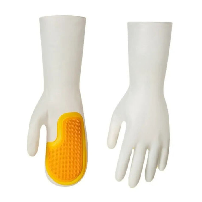 Digital Shoppy 1 Pair Kitchen Cleaning Silicone Dishwashing Gloves, yellow/white