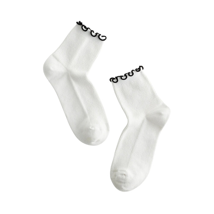 Digital Shoppy 1pair Women’s Knitted Thin Ruffle Crew Socks — Cotton Breathable Casual Spring Summer