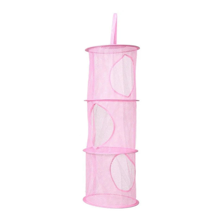 Pink mesh tube with a straw on a white background