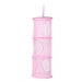 Pink mesh tube with a straw on a white background