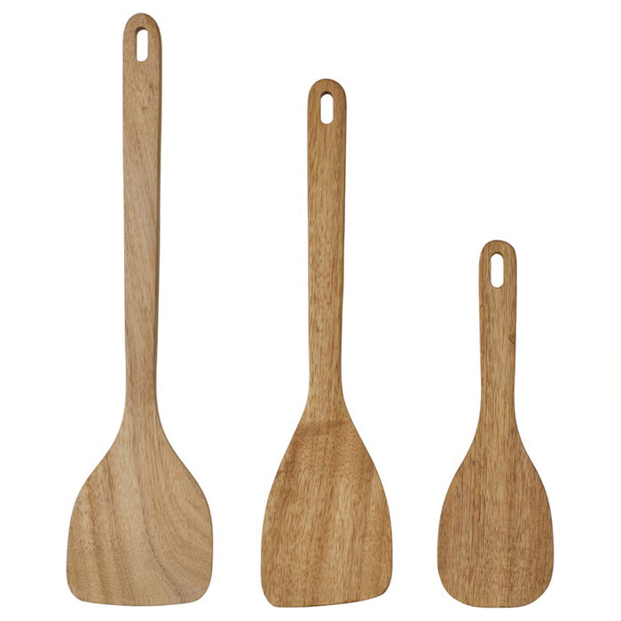 IKEA MAJFISK 3-piece kitchen utensil set, acacia with SILVERPOPPEL Pot Holder, Patterned, Green Blue, 23x23 cm (9x9) - 2 Pack.