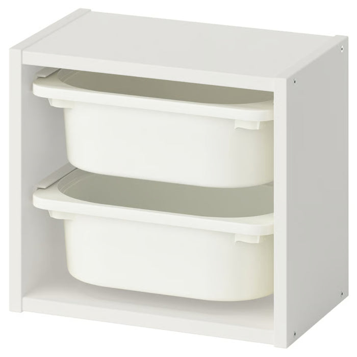 IKEA TROFAST Wall storage, white, 34x21x30 cm (13 3/8x8 1/4x11 3/4 ") with 2 x Storage box, white, 20x30x10 cm (7 ¾x11 ¾x4 ")