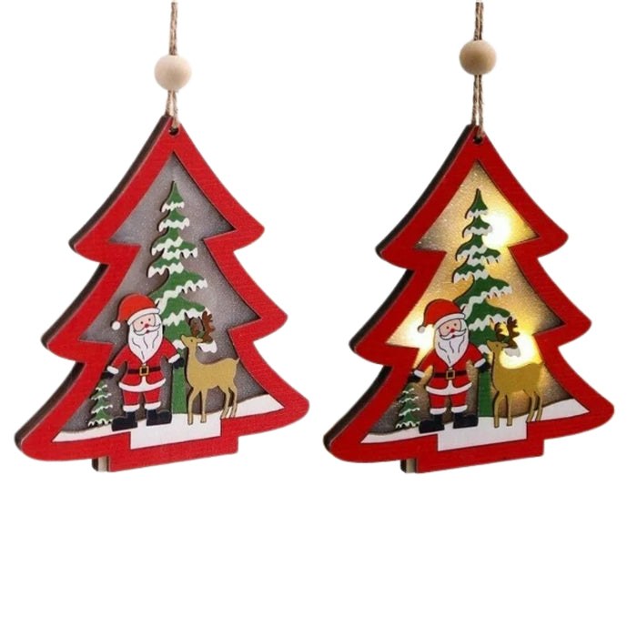 Digital Shoppy LED Wooden Hanging Christmas Pendants – Light-Up Tree Ornaments