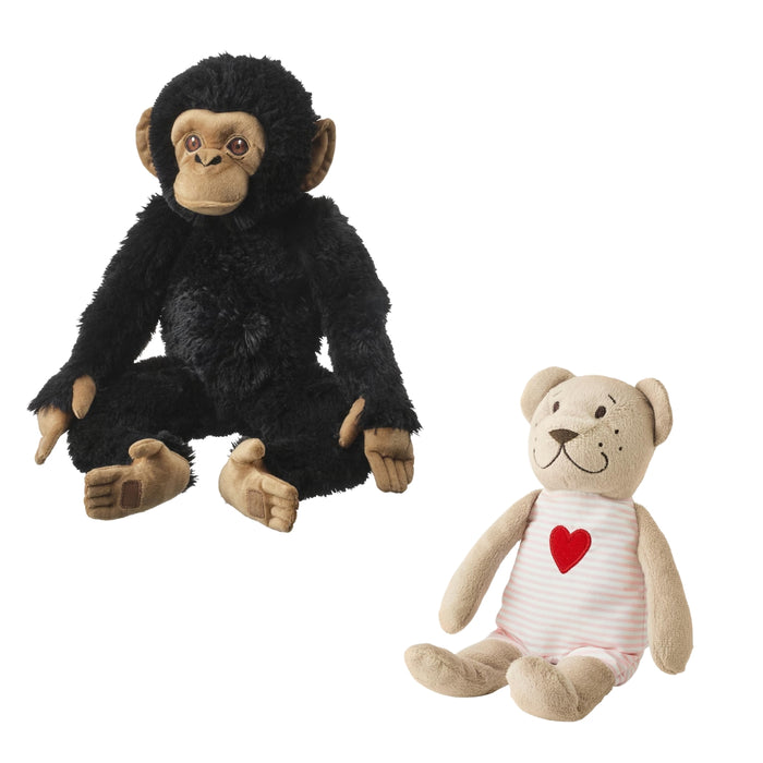 IKEA Toy Set: 32cm SANDLÖPARE Chimpanzee Plush & GULLIGAST Grey/Blue Baby Rattle