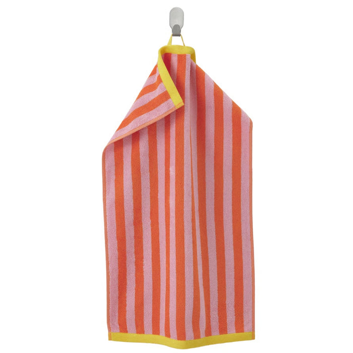 IKEA SLÅNHÖSTMAL/VIKFJÄRD Bath towel, orange/pink striped, 70x140 cm with Hand towel, orange/pink striped, 40x70 cm and Washcloth, white30x30 cm