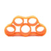 Orange finger exercise device on a white background
