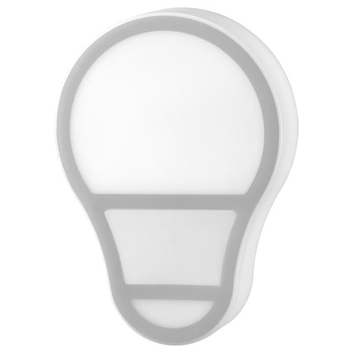 Minimalist LED wall lamp shaped like a traditional light bulb, white surface with gray outlines, mounted on a wall for decorative and functional lighting