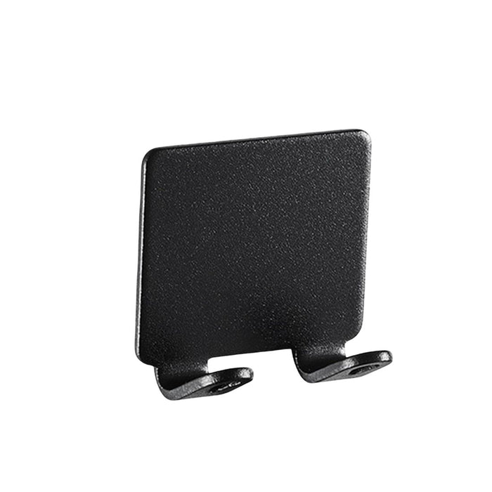 Black rectangular plug socket rack with dual mounting tabs and textured surface