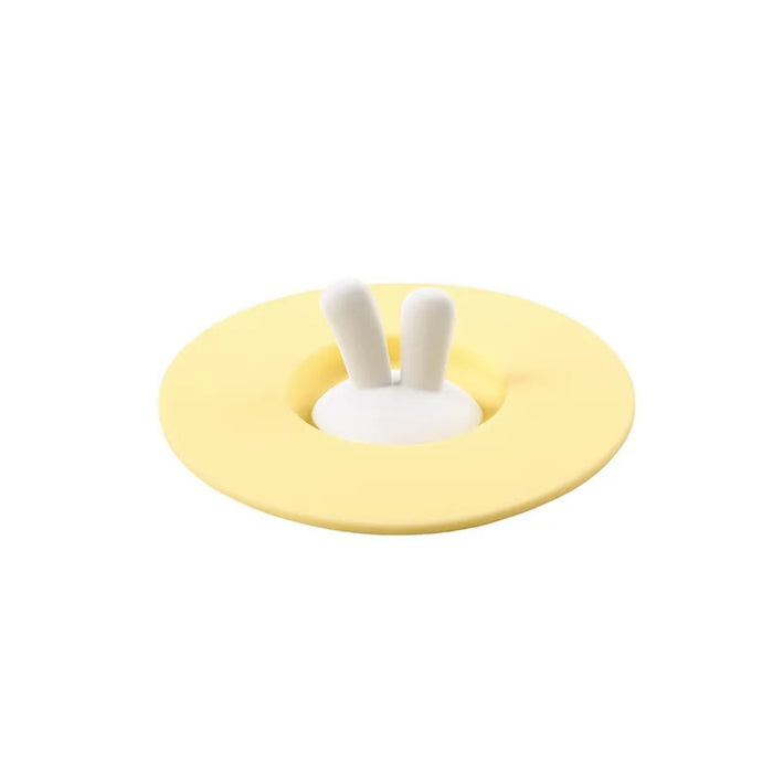 Yellow silicone mug lid with white bunny ear handle – whimsical spill-proof cover for cups and mugs – 1598447679156 13987144