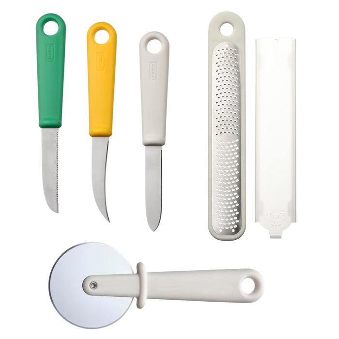 IKEA UPPFYLLD 5-Piece Kitchen Tools - 3 Paring Knives, Pizza Cutter & Hand Grater