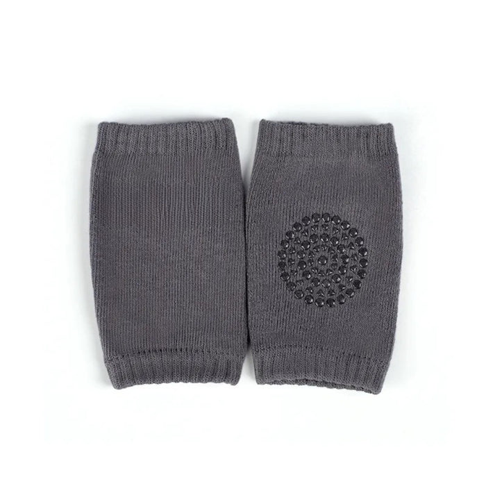Baby anti-slip knee pads – soft terry fabric in dark grey with circular grip pattern for crawling support