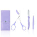 Eyebrow grooming kit purple scissors razor tweezers with carrying case 