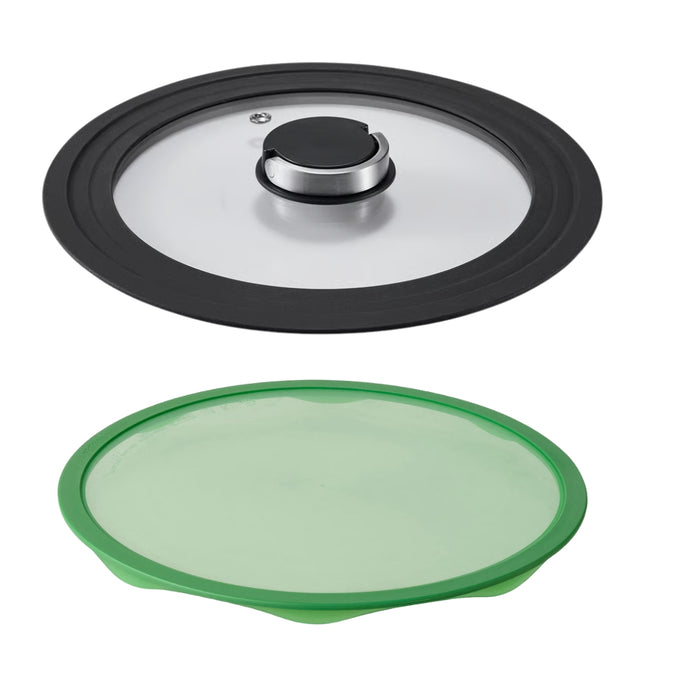 IKEA KLOCKREN Lid, glass/dark grey, 20/22/24 cm, IKEA SKVIMPA Food cover in frame, silicone 19 cm