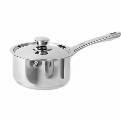 IKEA DVÄRGKRÄFTA stainless steel saucepan with lid, 2-liter capacity; polished finish with long handle and knobbed lid – durable cookware for boiling, simmering, and everyday kitchen use - 70601437