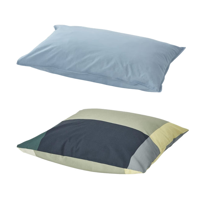 IKEA ÄNGSLILJA Pillowcase Blue‑Grey 50x80 cm with BRUNKRISSLA Pillowcase Green Multicolour 50x80 cm