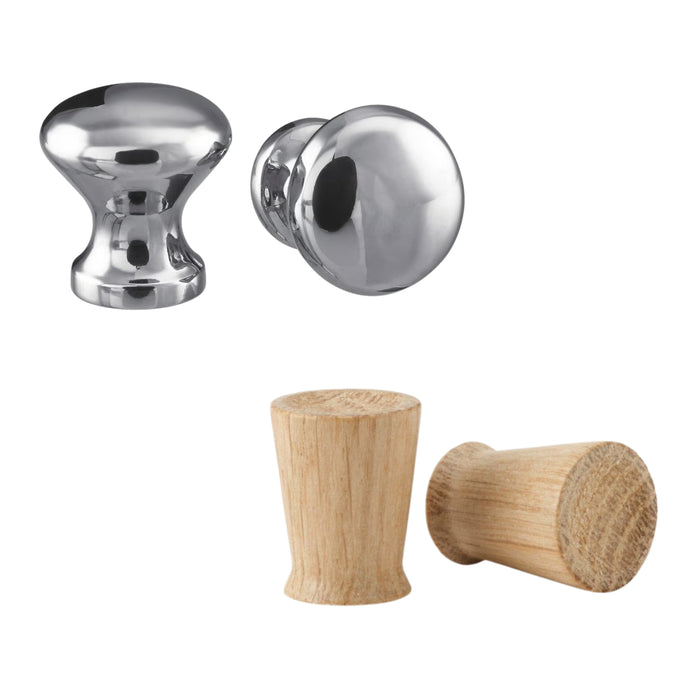 Ikea ENERYDA Knob, Chrome-Plated, 20 mm with TÄRNESTAD Knob, Oak, 17 mm