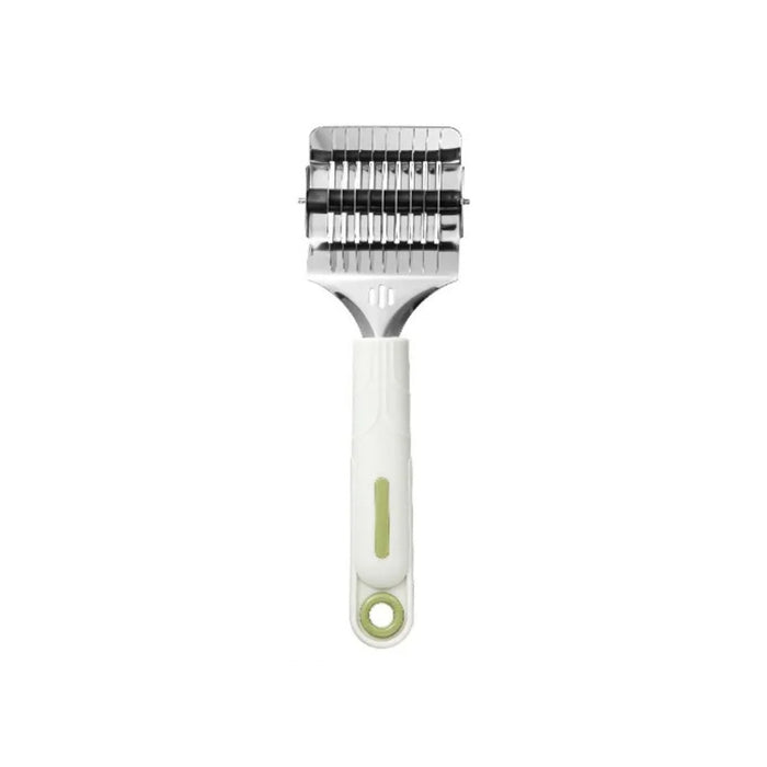 Cleaning brush with a white handle and black bristles on a white background