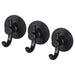 Set of three IKEA VALASJÖN self-adhesive hooks in matte black, each with circular base and curved peg for hanging