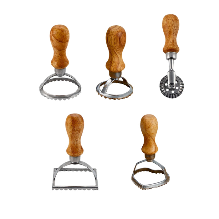 Digital Shoppy Ravioli Stamp Maker Cutter Set of 5 – Stainless Steel Pasta, Dumpling & Cookie Cutter with Wooden Handle