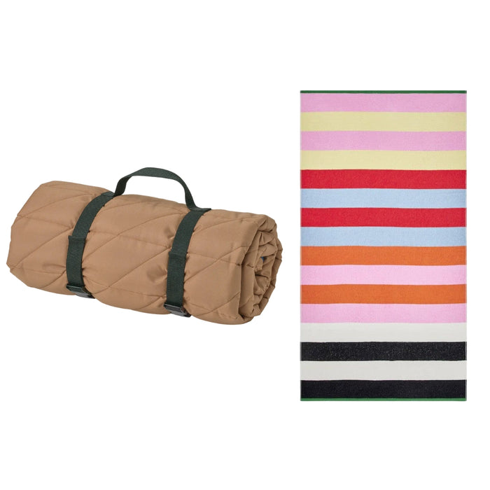 IKEA SOLUPPGÅNG Picnic Blanket Brown 130x170 cm with ROSENOXALIS Beach Towel Multicolour Striped 100x180 cm