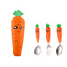 ildren's carrot-themed tableware set featuring a stainless steel spoon and fork with orange handles shaped like cartoon carrots—each handle includes a smiling face and green leafy top; set includes a matching transparent case with rounded corners and carrot illustrations, designed to store the utensils—304 stainless steel construction ensures durability and safety for baby solid food – 1600002332714 12850097.