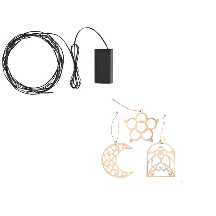Ikea STRÅLA LED Lighting Chain with 40 Lights, Battery-Operated/Outdoor Black with GOKVÄLLÅ Hanging Decoration, Set of 3, Copper-Colour