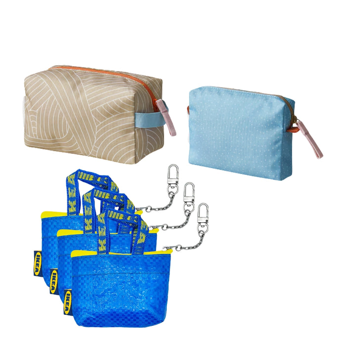 IKEA ROMELSÖN Patterned Accessory Bags Set of 2 + KNOLIG Mini Blue Coin Purse with Key Chain