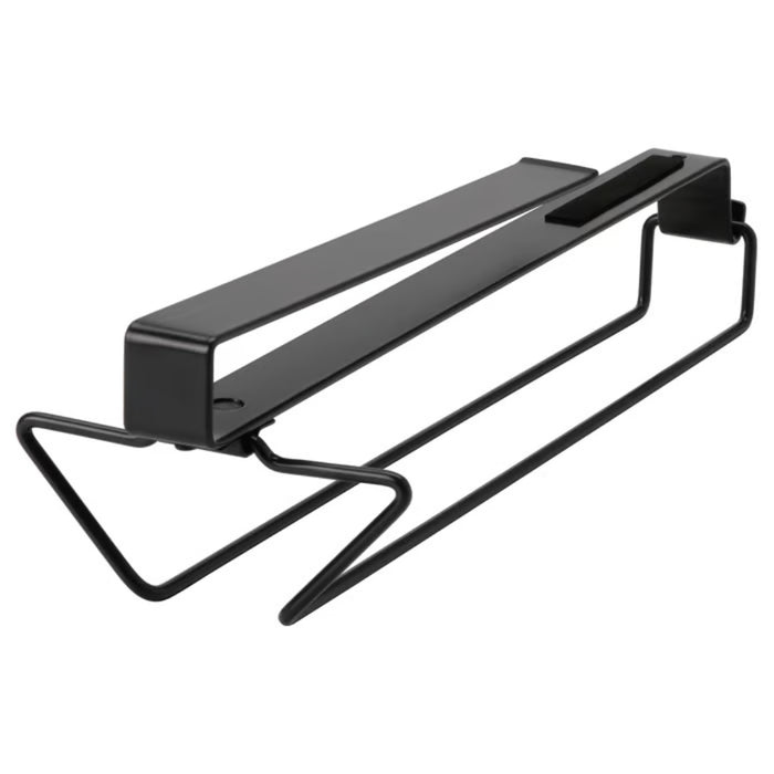 Anthracite-colored IKEA PÅLYCKE clip-on multi-purpose rack made of durable metal for under-shelf storage.
