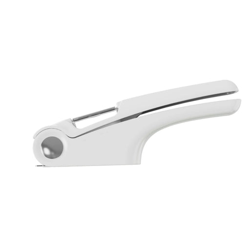Digital Shoppy White manual garlic press with curved handle and built-in pressing chamber