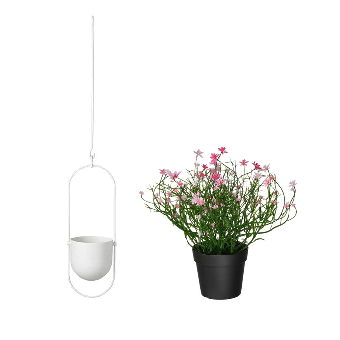IKEA CHILISTRÅN & FEJKA Set| Hanging Planter with Artificial Pink Baby’s Breath | Indoor & Outdoor Modern Decor