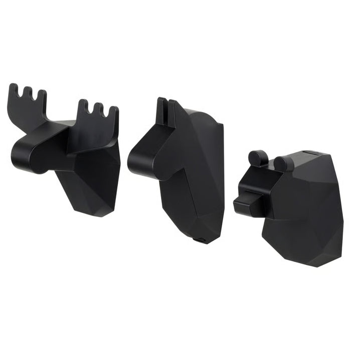 IKEA FRÖSÅDD black wall hooks set of three, geometric animal head design