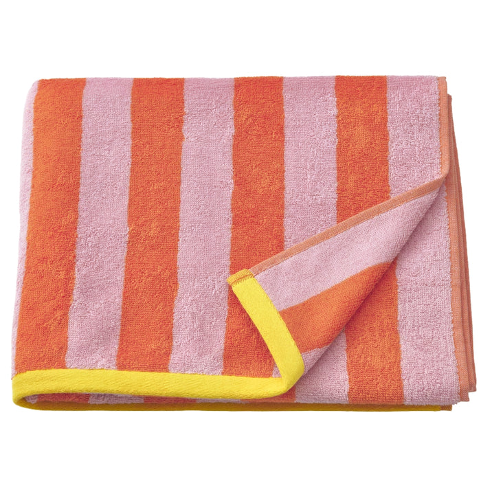 IKEA SLÅNHÖSTMAL bath towel with orange and pink stripes, 70x140 cm