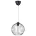 Black pendant light with wire cage design on a white background