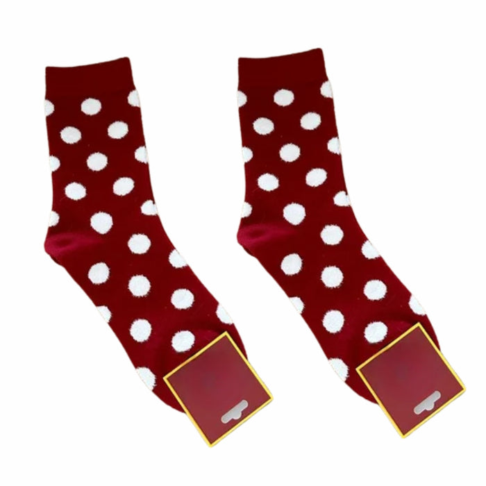 Digital Shoppy 1 Pair Red Angora Polka Dot Mid-Calf Christmas Stockings - Soft & Festive Wear