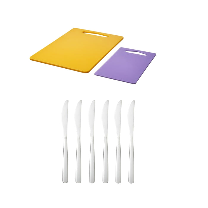 IKEA BERGTUNGA Chopping Board Set of 2 Bright Yellow Lilac with VARDAGLIG Knife Stainless Steel 23 cm 6 Pack