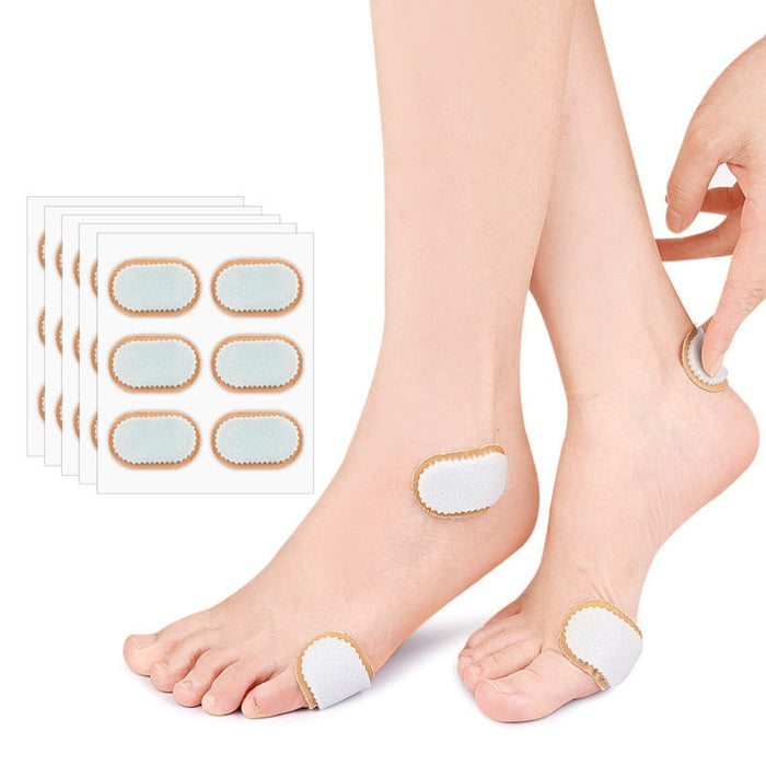 Digital Shoppy foot callus cushion pads applied on toes and ankle with sheets of pads 
