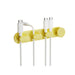 Yellow and white wall-mounted hook with two hooks on a white background