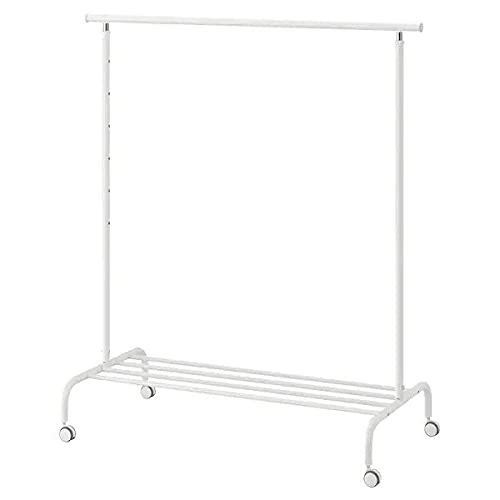 IKEA RIGGA Clothes rack, white with  Clothes cover, textile striped/beige anthracite