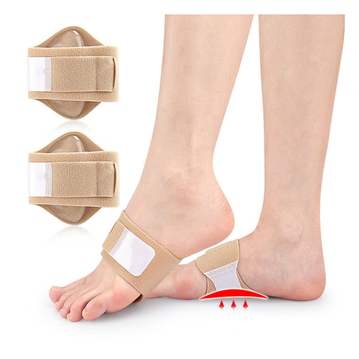 Beige ankle support brace being worn on a foot with a white background