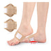 Beige ankle support brace being worn on a foot with a white background