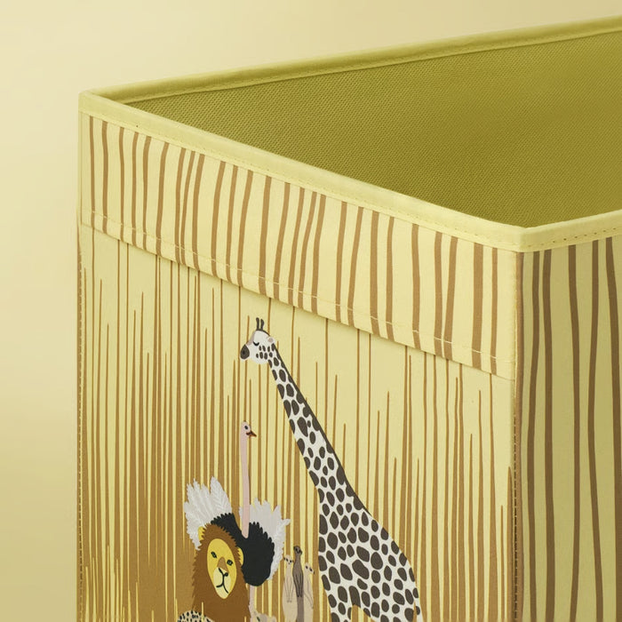 Children's playpen with animal illustrations on a yellow background