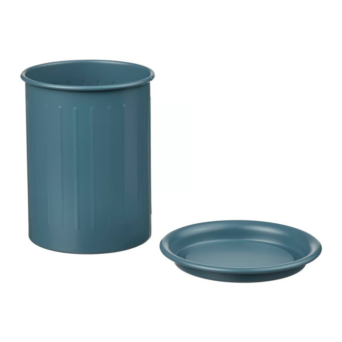 Ikea VÄLVÅRDAD Cutlery stand, dark grey-blue/galvanised, 13 cm (5 ") with AROMATISK Hand Towel, green, 40x 70 cm