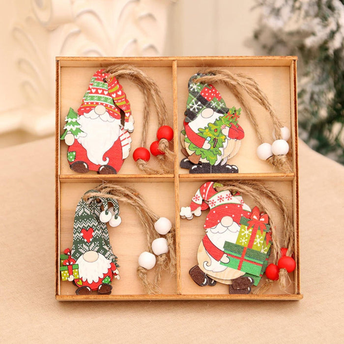 Digital Shoppy 12pcs Wooden Santa Claus Ornaments – Christmas Tree Pendants