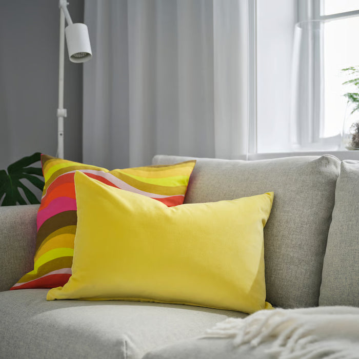Ikea SANELA Cushion Cover, Light Yellow, 40x58 cm with INGVEIG Cushion Cover, Geometric/Brown blue/white50x50 cm