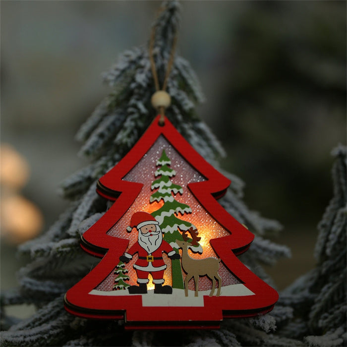 Digital Shoppy LED Wooden Hanging Christmas Pendants – Light-Up Tree Ornaments