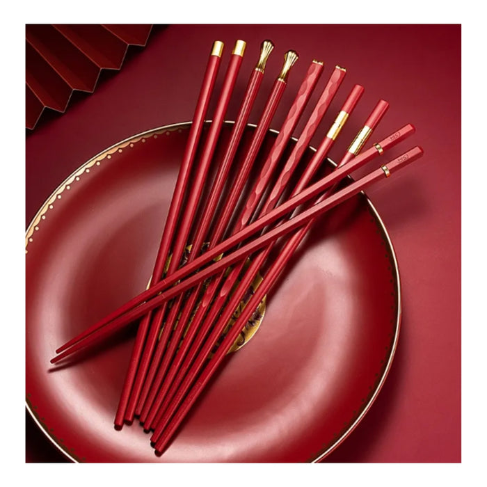 Digital Shoppy Household Red Festive Alloy Chopsticks (5 PAIRS)