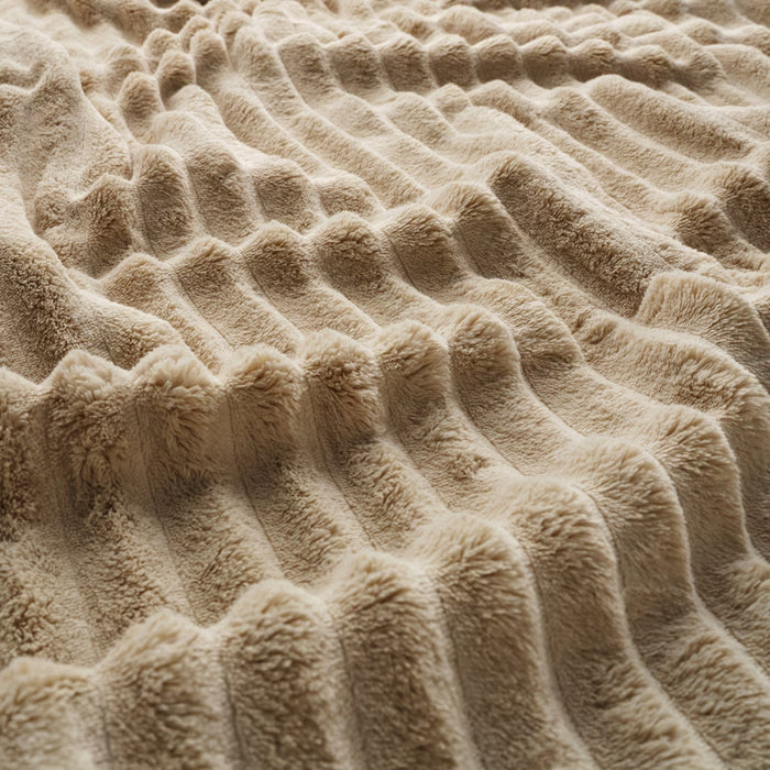 IKEA GULLSTRÅLE Bedspread, light beige, 230x250 cm (91x98 "), close-up of plush ribbed fabric surface - 20615050